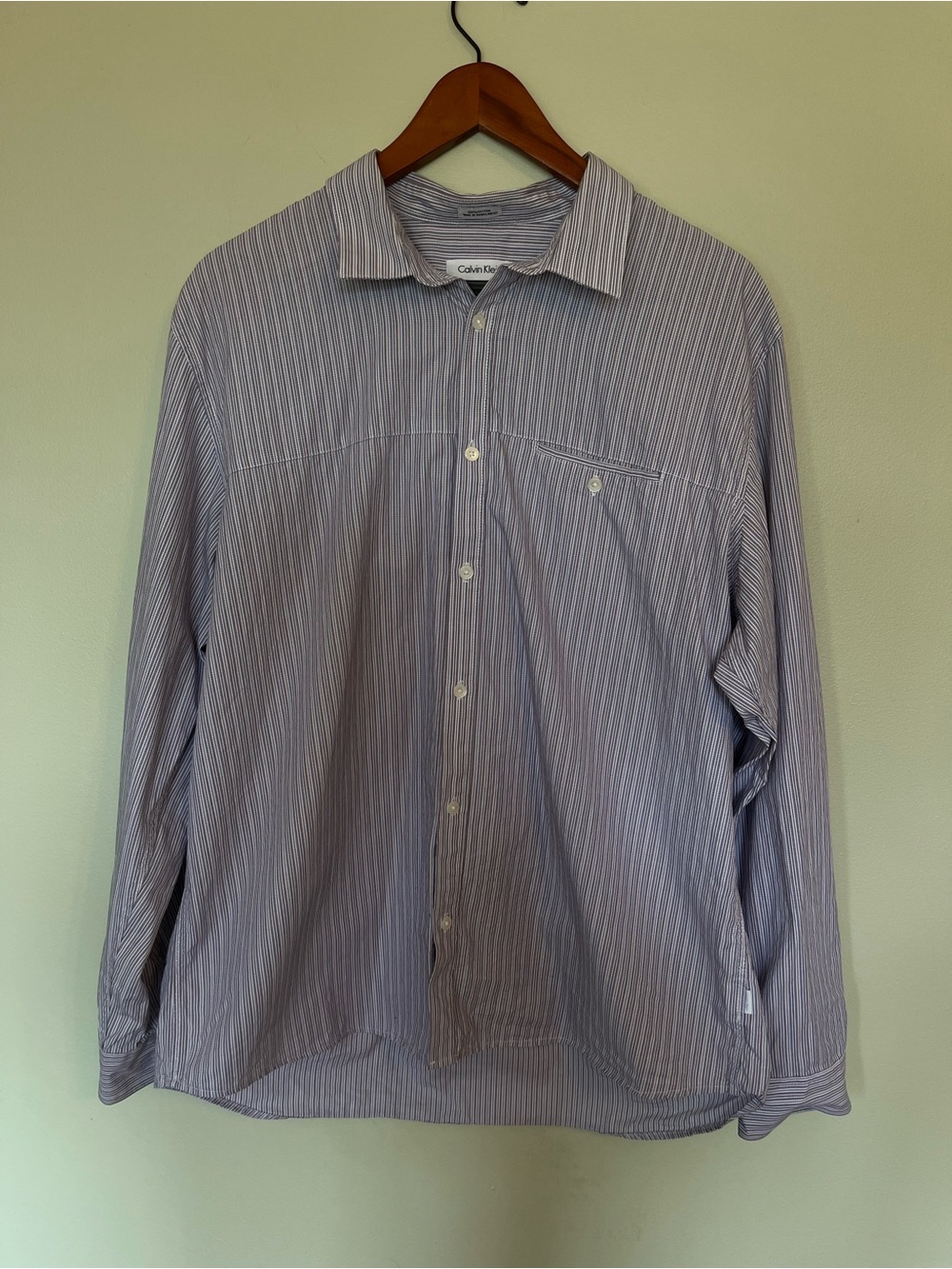 Calvin Klein Light Blue and White Pinstripe Button-Down Shirt 100% Cotton
